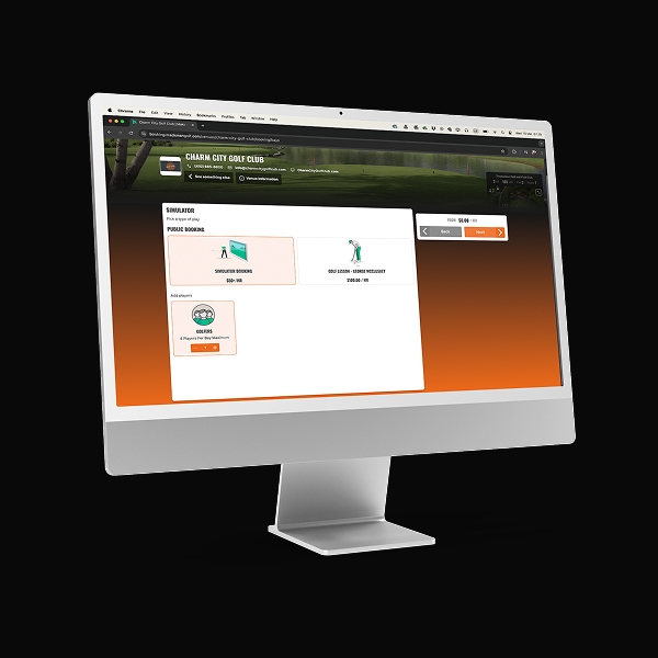 Computer monitor displaying a Trackman Booking and Payments interface